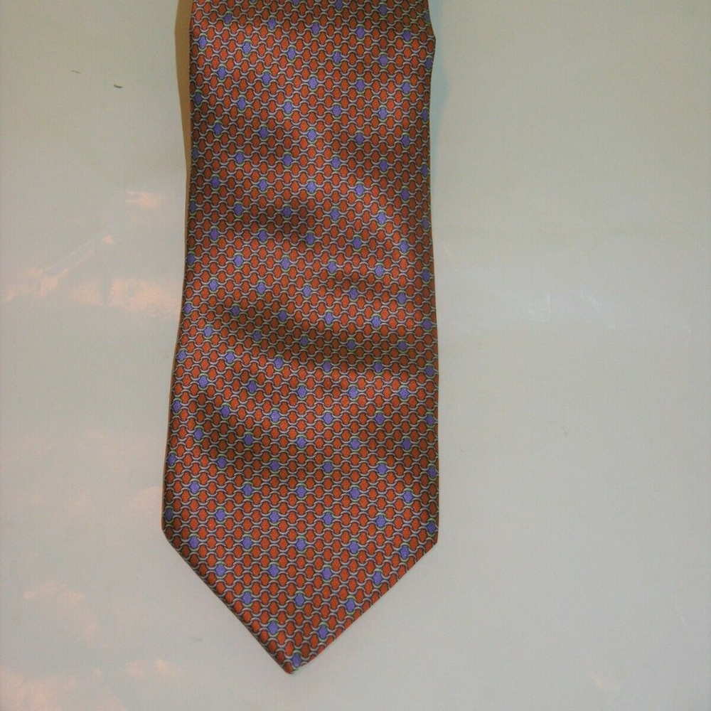 Dolcepunta Orange Silk Chainlink Abstract Silk Tie
